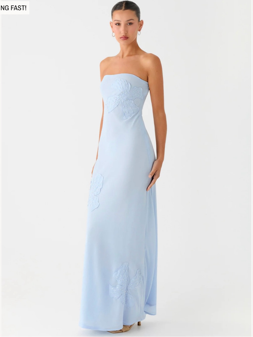 Peppermayo Strapless Light Blue Beaded Maxi Dress- Size 6